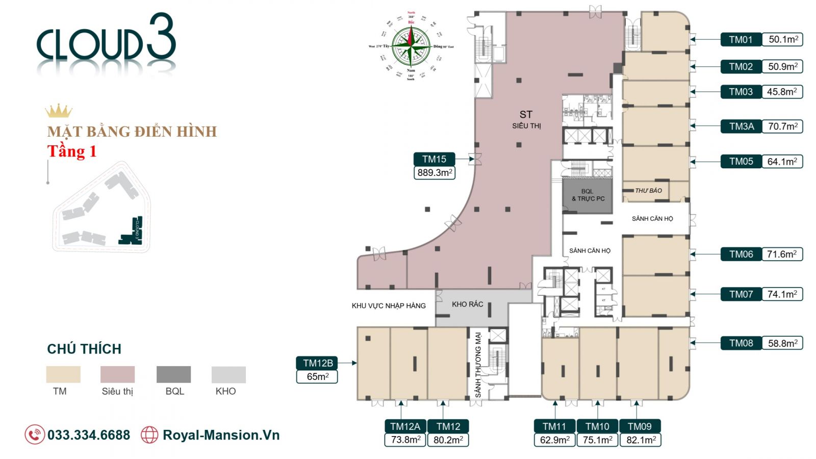 mặt bằng tầng 1 tòa Cloud 3 royal mansion