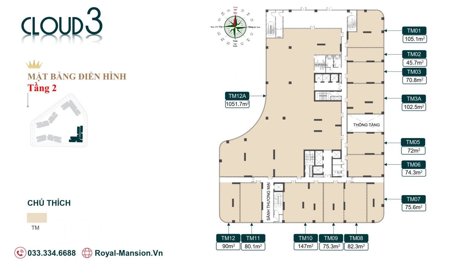 mặt bằng tầng 2 tòa Cloud 3 royal mansion