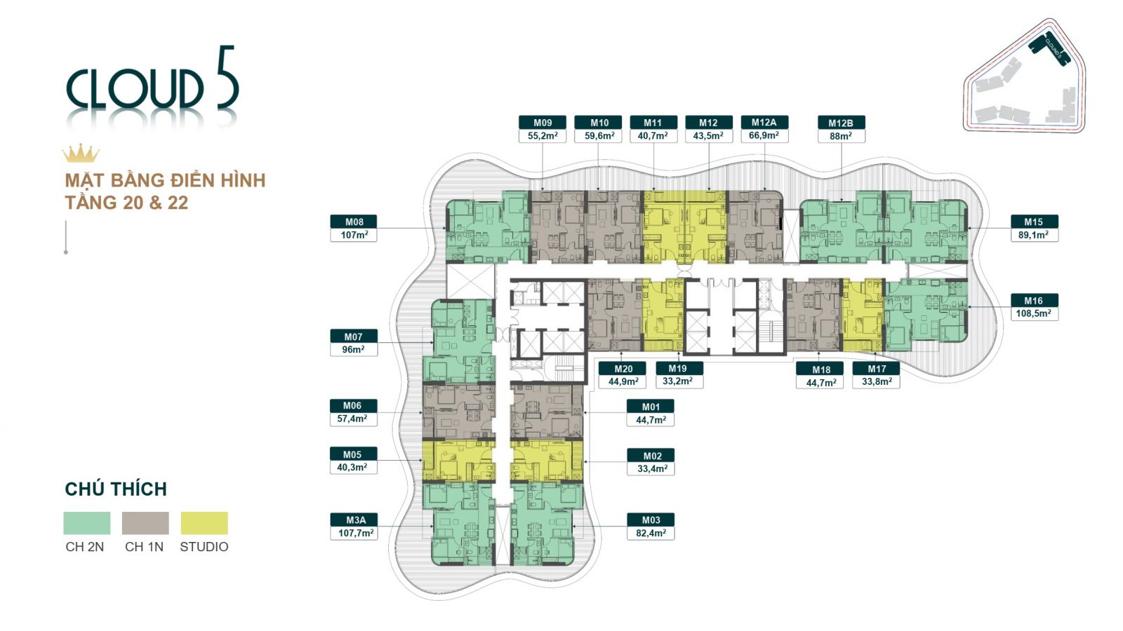 MẶT BẰNG TẦNG 20 VÀ 22 TÒA CLOUD 5 CHUNG CƯ ROYAL MANSION