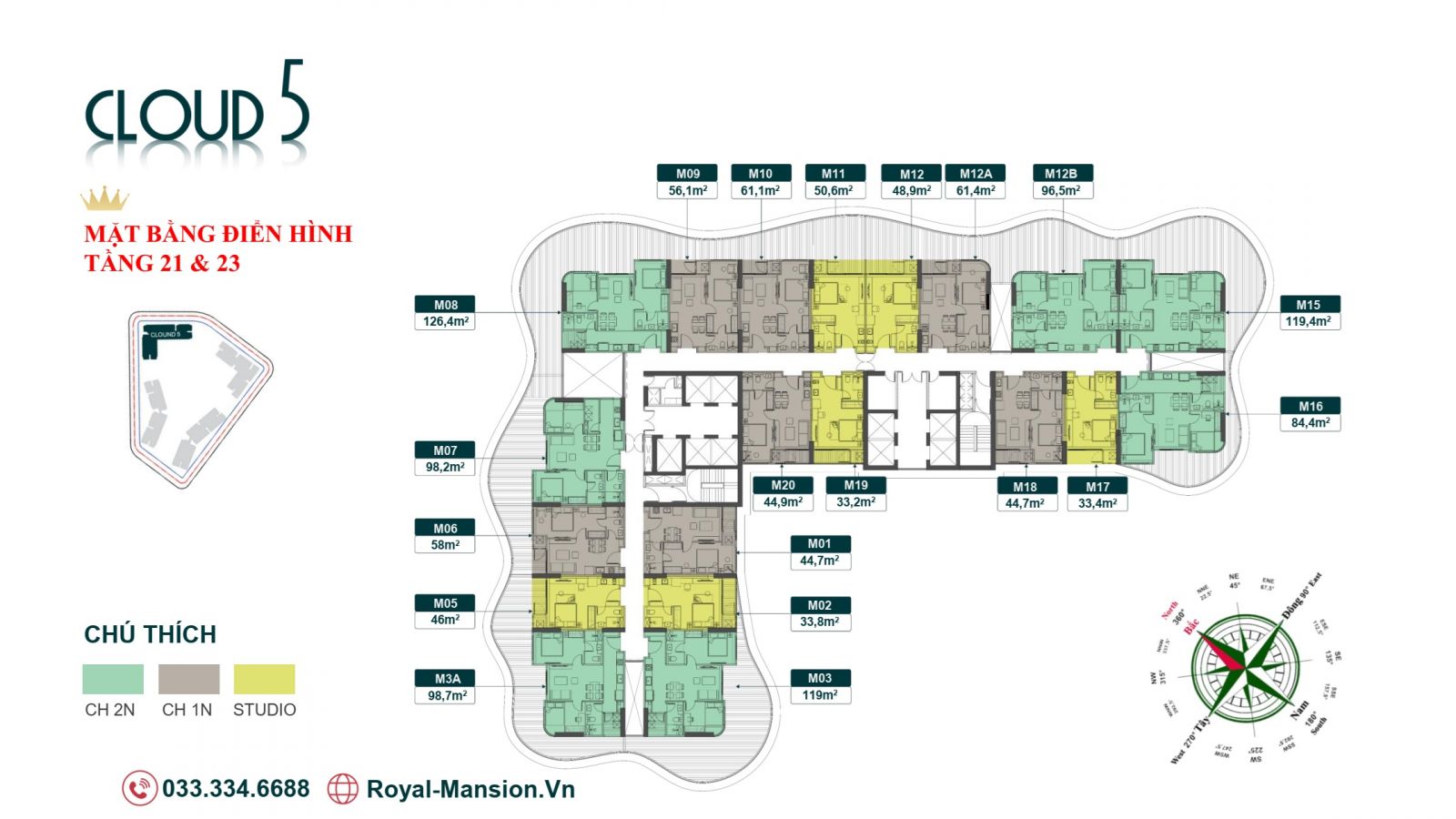 MẶT BẰNG TẦNG 21 VÀ 23 TÒA CLOUD 5 CHUNG CƯ ROYAL MANSION