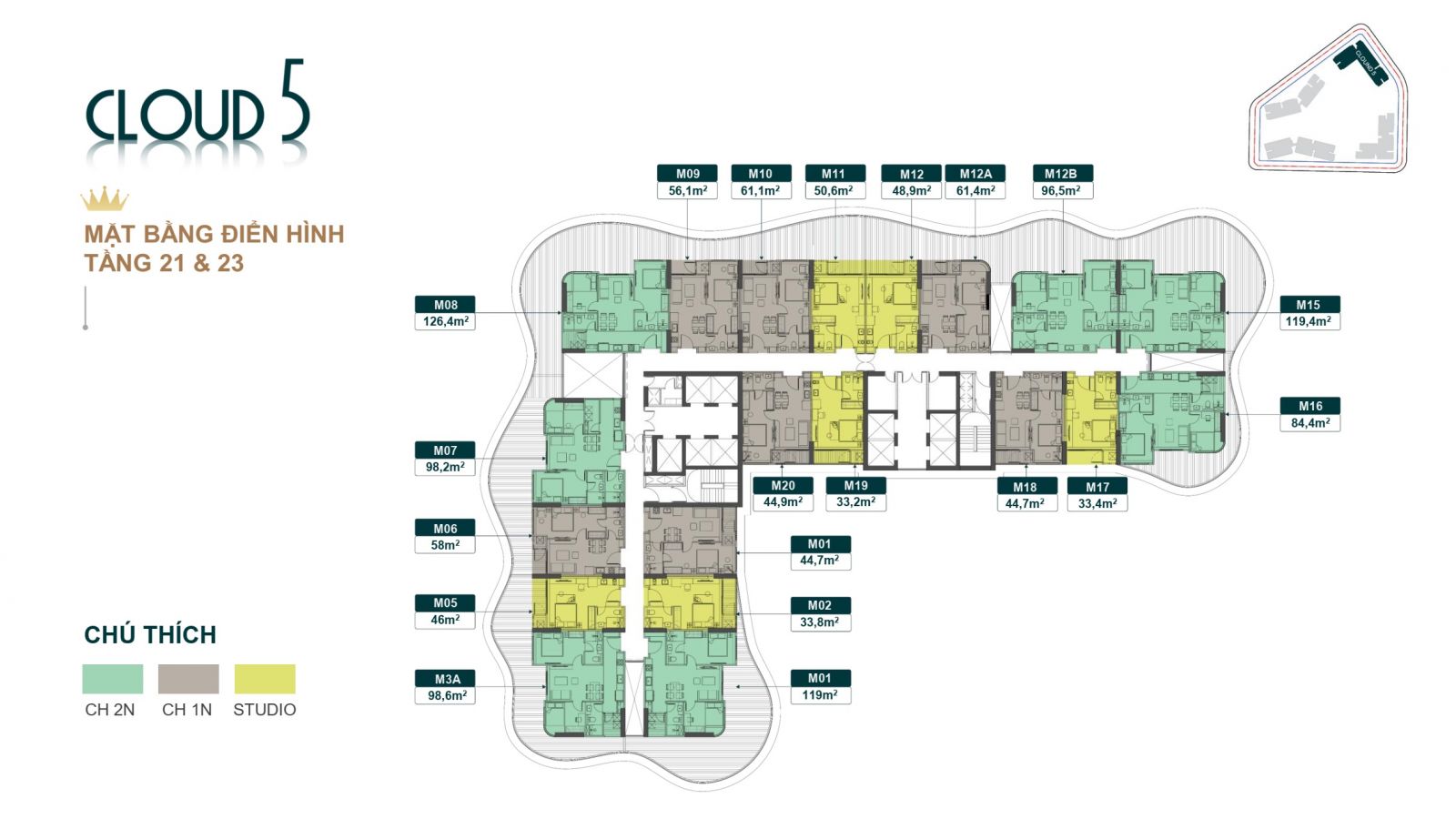MẶT BẰNG TẦNG 21 VÀ 23 TÒA CLOUD 5 CHUNG CƯ ROYAL MANSION