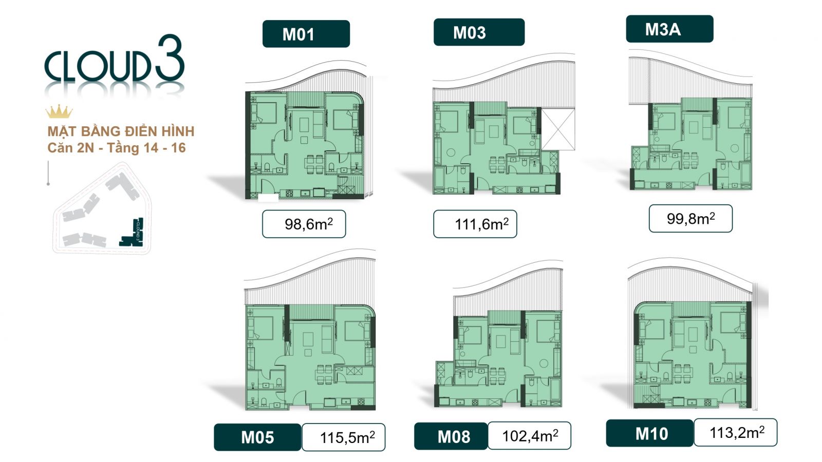 THIẾT KẾ CĂN HỘ 02 PHÒNG NGỦ TÒA CLOUD 3 - ROYAL MANSION