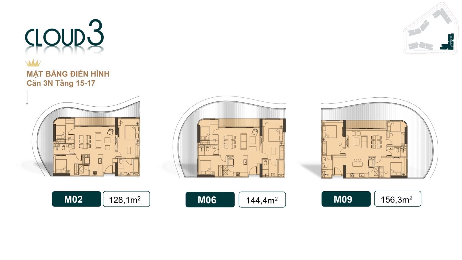 THIẾT KẾ CĂN HỘ 03 PHÒNG NGỦ TÒA CLOUD 3 - ROYAL MANSION