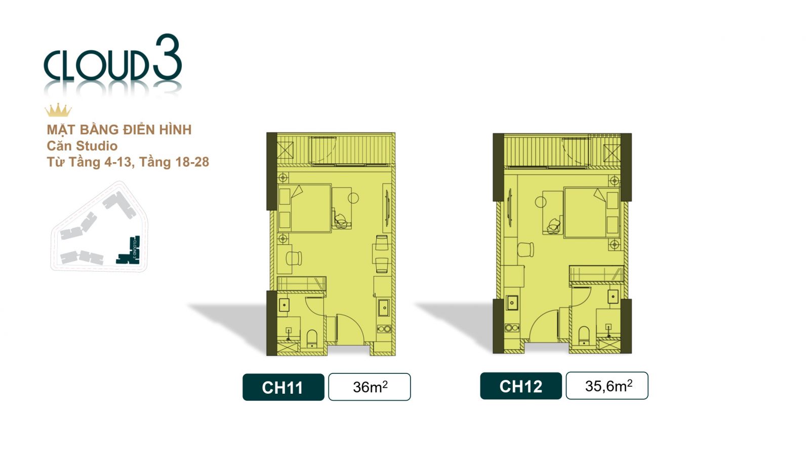 THIẾT KẾ CĂN HỘ STUDIO TÒA CLOUD 3 ROYAL MANSION
