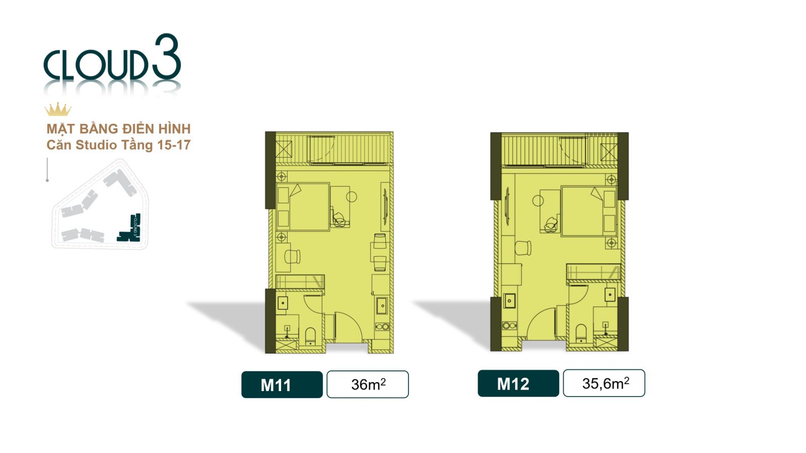THIẾT KẾ CĂN HỘ STUDIO TÒA CLOUD 3 ROYAL MANSION