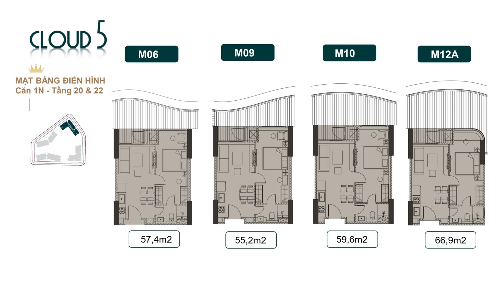 THIẾT KẾ CĂN HỘ 01 PHÒNG NGỦ TÒA CLOUD 5 - ROYAL MANSION