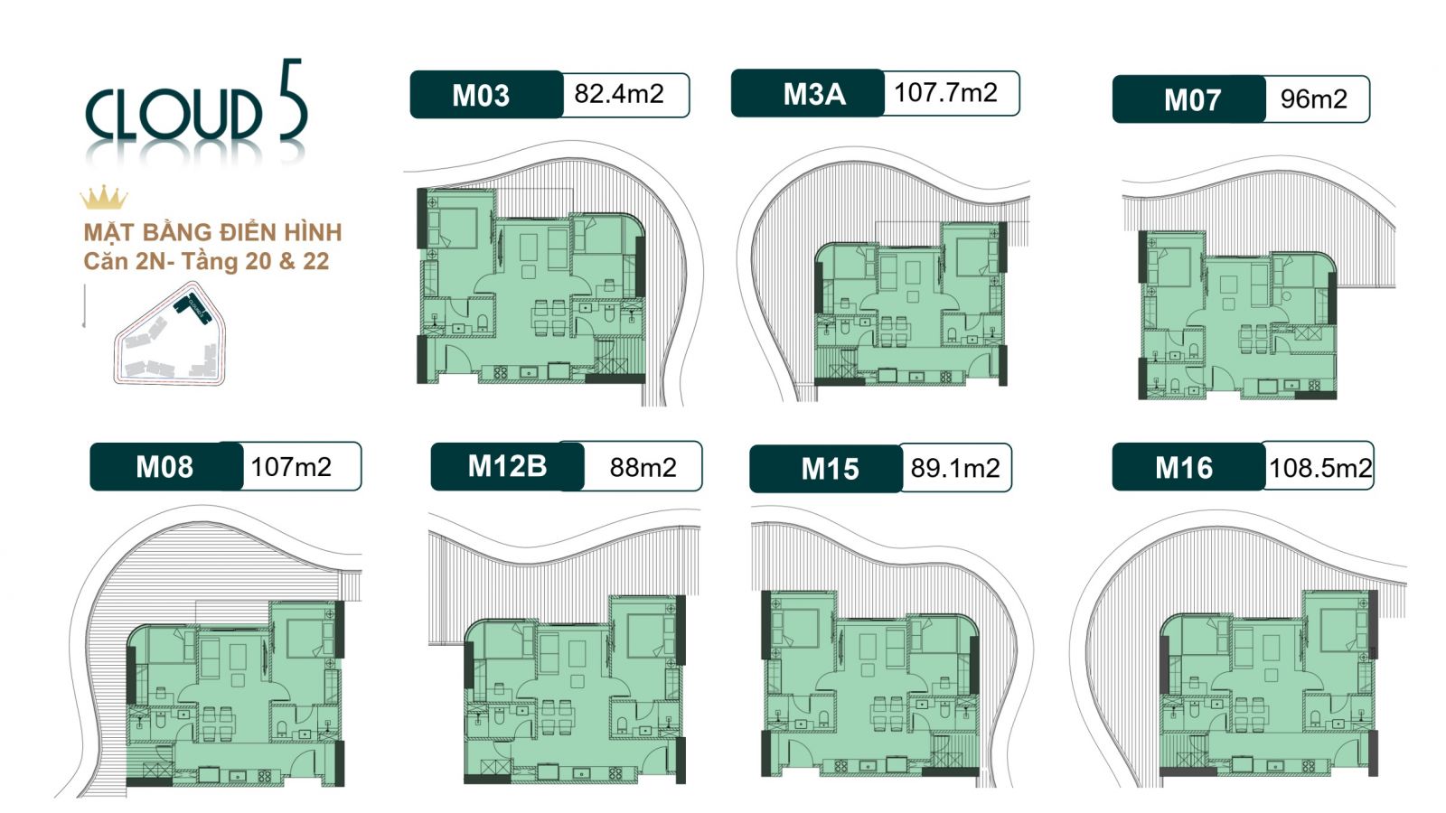 THIẾT KẾ CĂN HỘ 02 PHÒNG NGỦ TÒA CLOUD 5 - ROYAL MANSION